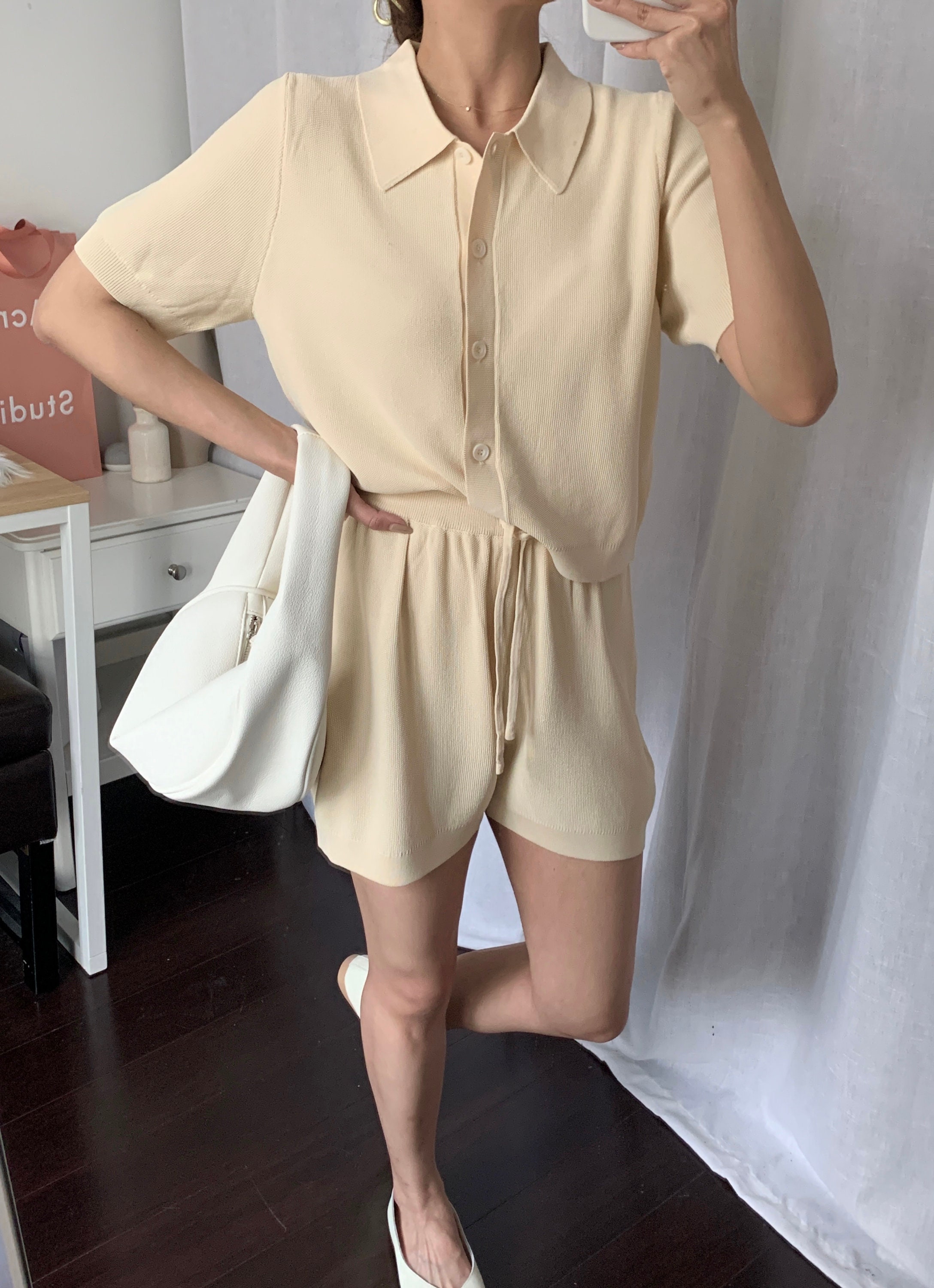 Estilo coreano Polo Collared Knit Top Cardigan Coord Matching Etsy