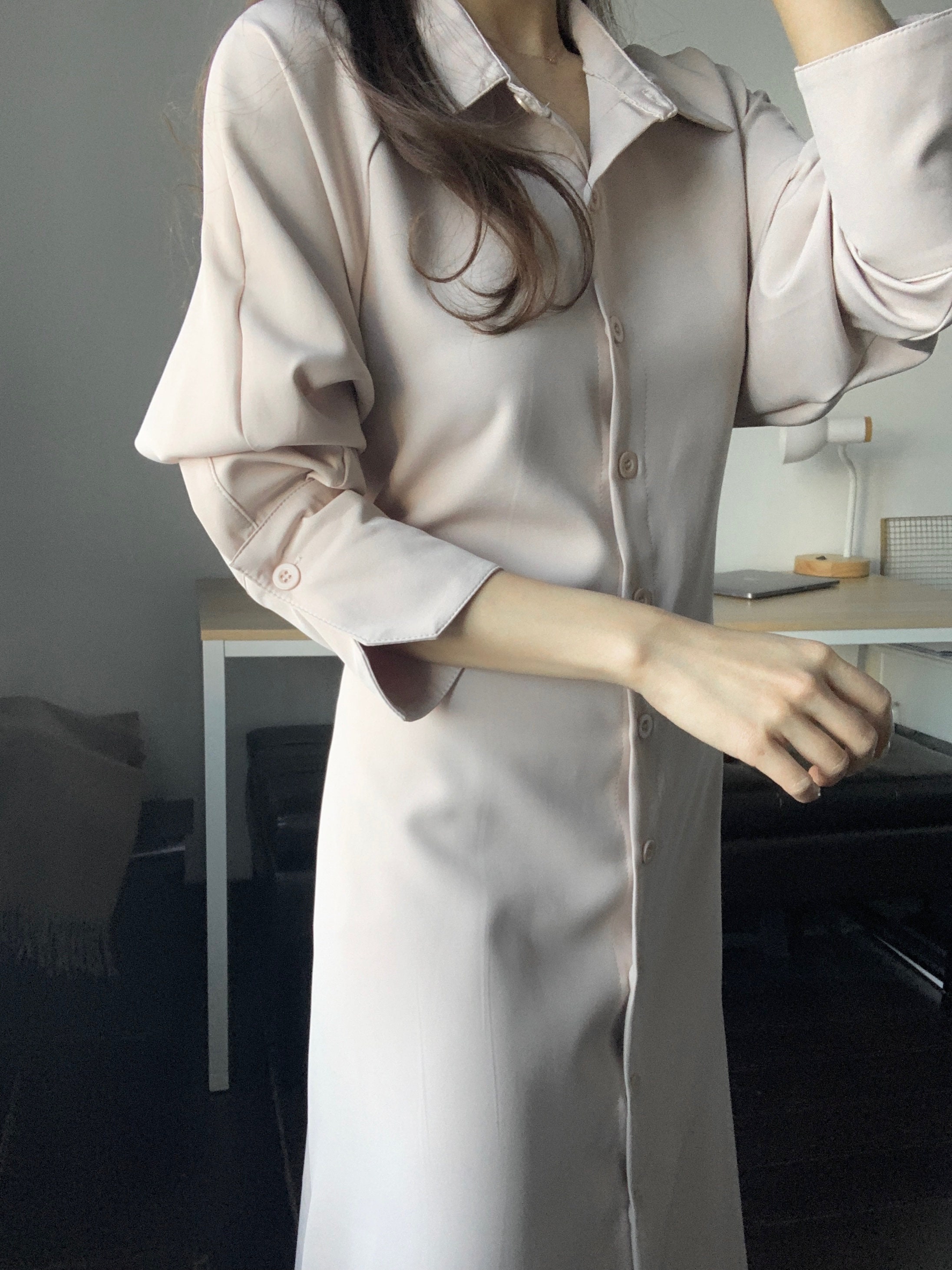 Korean Style Bouj Cut-off Back Ribbon Maxi Shirt Dress | Etsy