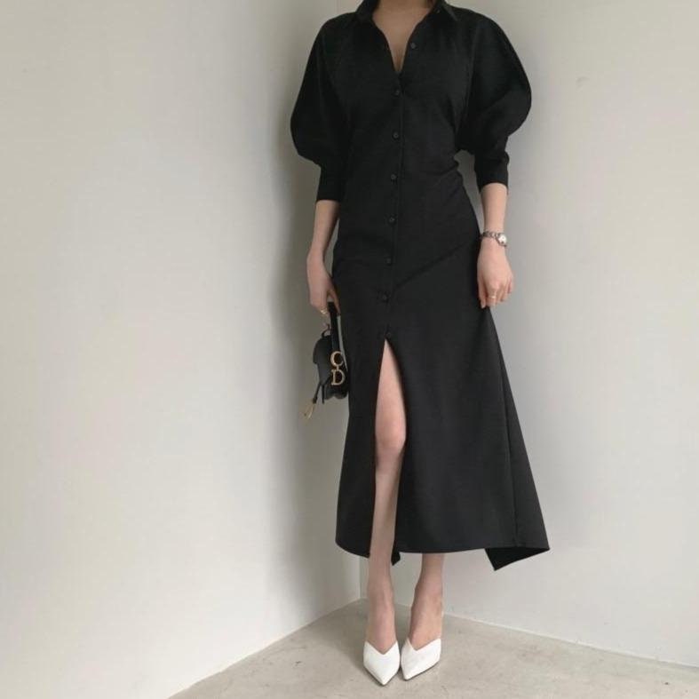 Korean Style Bouj Cut-off Back Ribbon Maxi Shirt Dress | Etsy