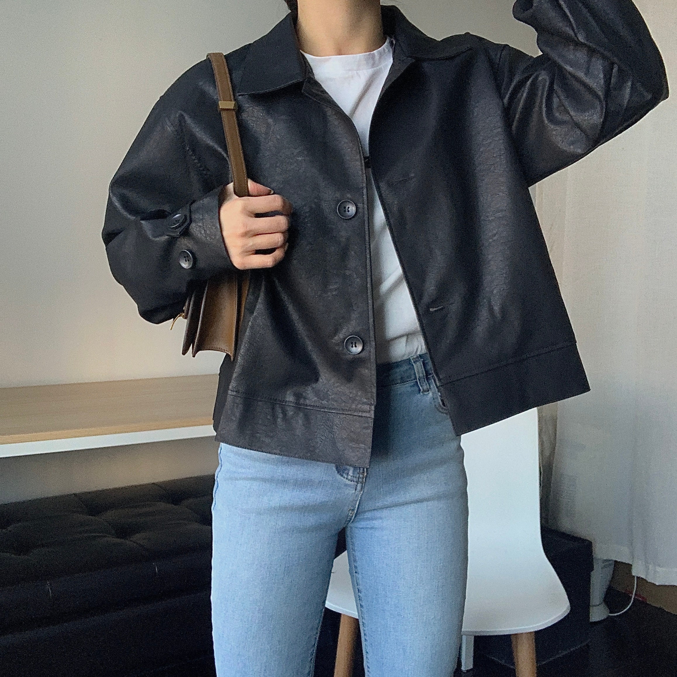 Korean Style Noémie Short Faux Leather Jacket | Etsy
