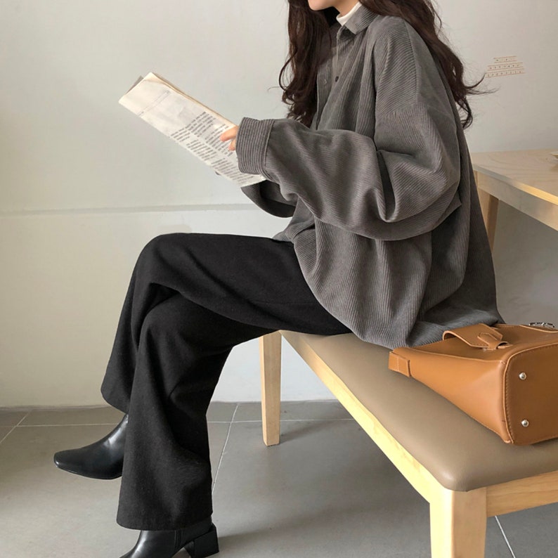 Korean Style Bella Oversized Corduroy Blouses 3 Colors | Etsy