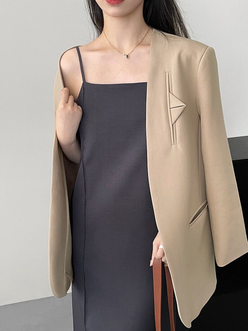Korean Style Chic Apricot Spaghetti Strap A Line Long Dress Etsy