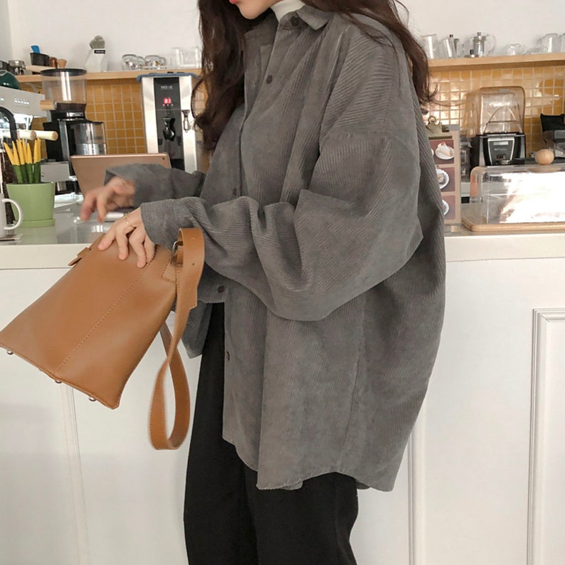 Korean Style Bella Oversized Corduroy Blouses 3 Colors | Etsy
