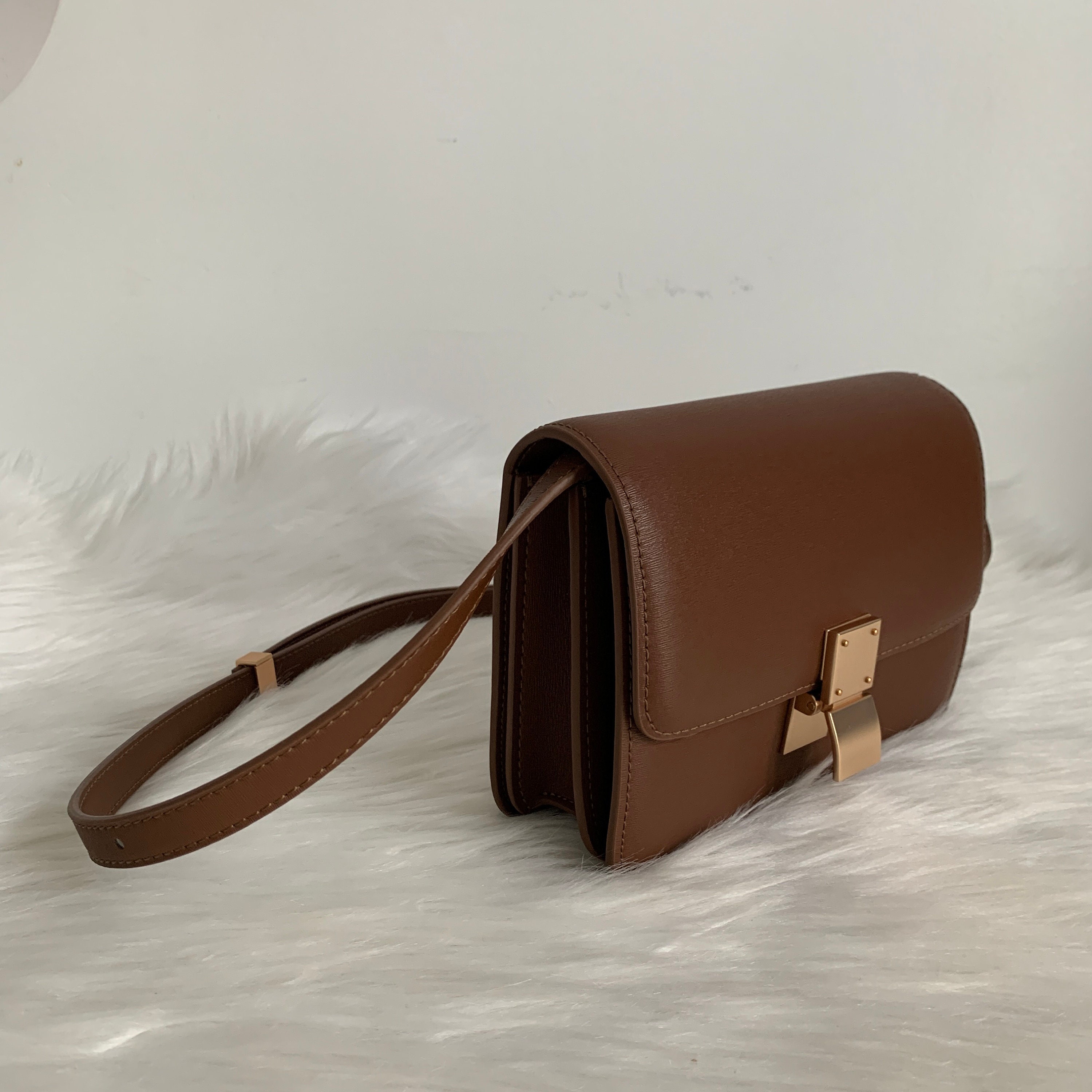 Calfskin Leather Crossbody Bag Saffiano Leather Structured 