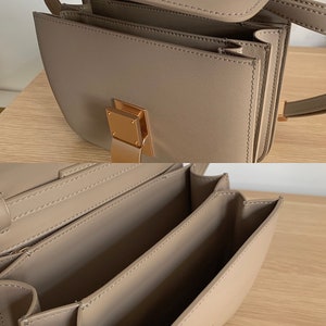 Korean Style Minimalistic Taupe Calfskin Leather Box Bag image 10