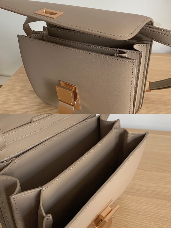 Korean Style Minimalistic Taupe Calfskin Leather Box Bag 