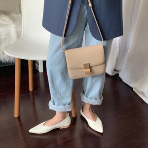 Korean Style Minimalistic Taupe Calfskin Leather Box Bag image 4