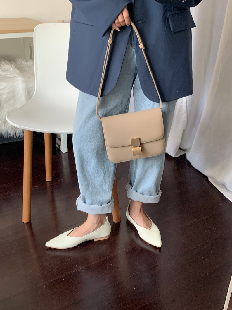 Korean Style Minimalistic Taupe Calfskin Leather Box Bag image 4