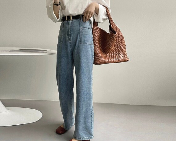 Korean Style Light Wash High Rise Pocket Wide Leg Jeans -  Canada