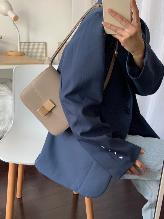 Korean Style Minimalistic Taupe Calfskin Leather Box Bag - Etsy