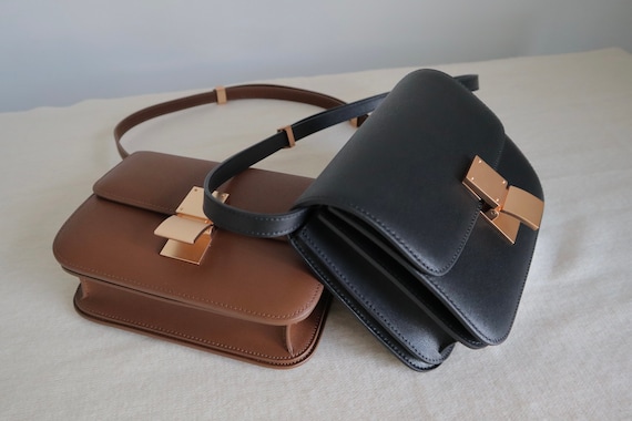 Korean Style Minimalistic Brown Calfskin Leather Box Bag