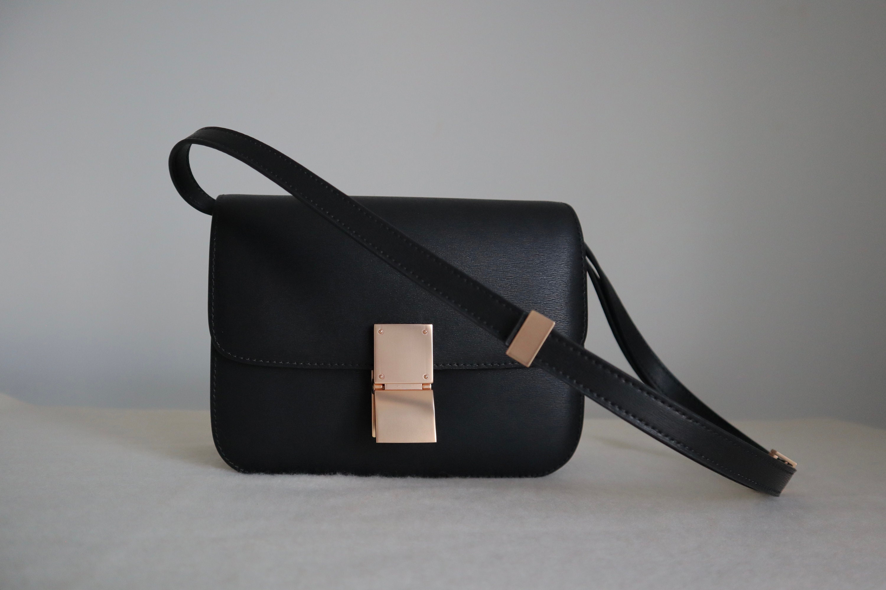 Korean Style Minimalistic Black Calfskin Leather Box Bag -  Israel