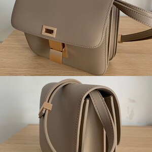 Korean Style Minimalistic Taupe Calfskin Leather Box Bag image 9