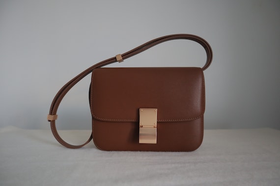 Korean Style Minimalistic Brown Calfskin Leather Box Bag -  Canada