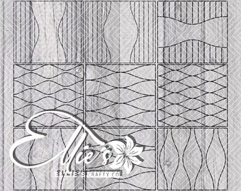 May include: A digital download of nine different wood grain patterns. The patterns are black and white and include wavy, straight, and diagonal lines. The patterns are labeled "Ellie's Crafty Co."