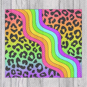 Puede incluir: Un diseño digital con un arcoíris de colores con un patrón ondulado y un estampado de leopardo en blanco y negro.