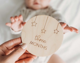 Wooden Baby Milestone Discs | Moon & Stars, Newborn Photo Prop
