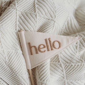 Hello World Pennant Flag | New baby announcement, Welcome to the world, Neutral baby decor, Felt baby flag, Felt and glitter mini flag