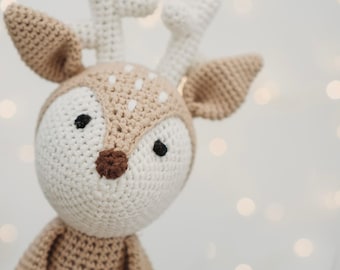 Domino the Deer Crochet Deer Teddy | Cotton Amigurumi Safari Nursery Decor