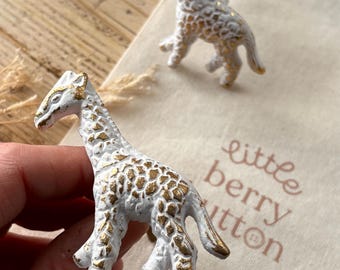 Set of 6 Giraffe Drawer Knobs | Boho Washed Gold Safari Animal Furniture Pulls