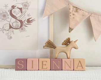 Baby Name Blocks | Wooden name blocks, Letter blocks, Nursery decor, New baby gift, Newborn announcement, Nursery accessories