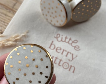 Ceramic Polka Dot Drawer and Door Knobs with Luxe Gold Accents