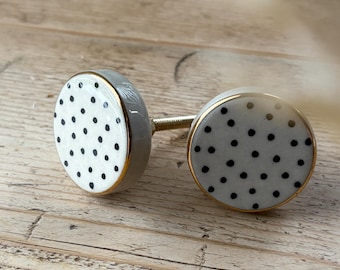 Ceramic Monochrome Polka Dot Knobs with Black and Gold Accents