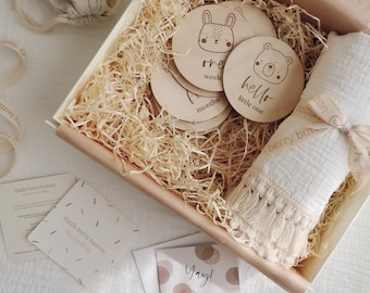 New Mom Gift Box | Tassel Swaddle, Milestone Discs & Yay Card