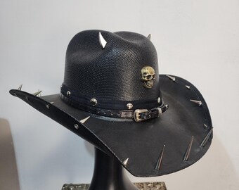 Skull & Floral Hand Painted Tan Vegan Suede Hat Large - Etsy display picture 2