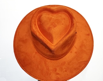 Heart Shaped Orange Hat Vegan Suede Size Medium