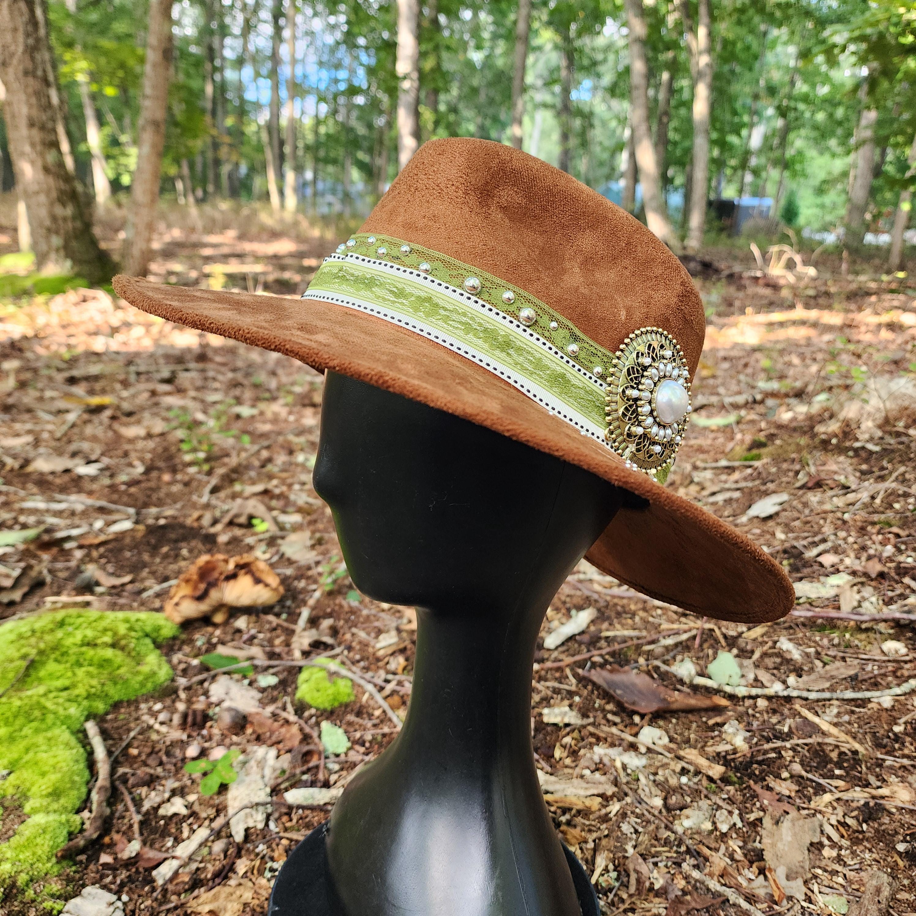 Skull & Floral Hand Painted Tan Vegan Suede Hat Large - Etsy display picture 2