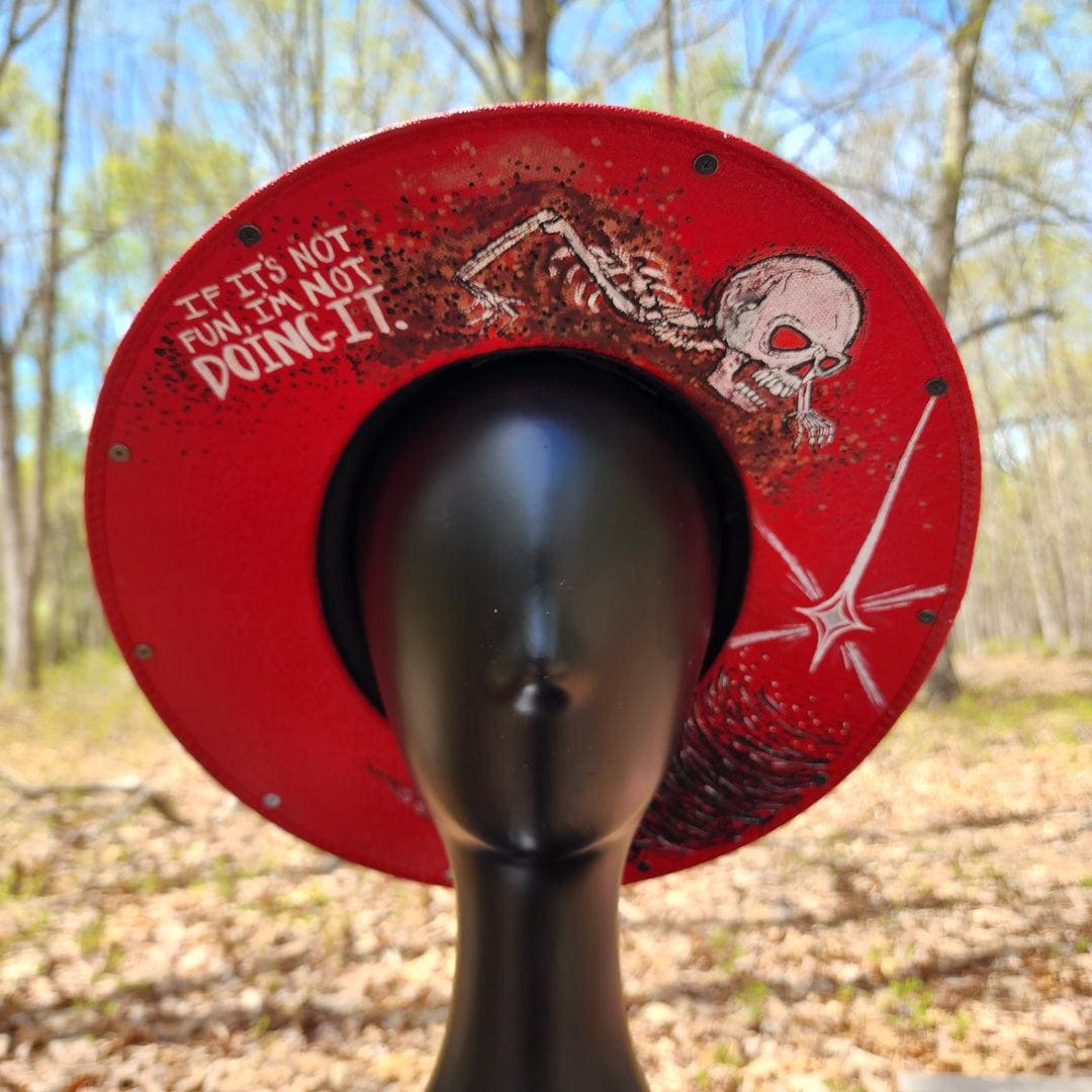 Red Studded Crawling Skeleton Goth Sun Hat Red Studded Crawling Skeleton Goth Sun Hat – Freebird Revolution main image 4