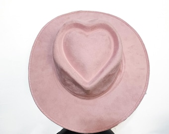Heart Shaped Pink Hat Vegan Suede Size Medium