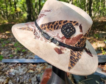 Animal Print Collage Cream Vegan Suede Hat Large