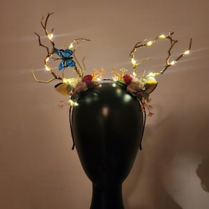 Handmade Light-Up Floral Antler Headband LED Deer Antlers Festival Costume NWOT Light Up Antler Headband | LED Reindeer Antlers | Windy City  main image 4