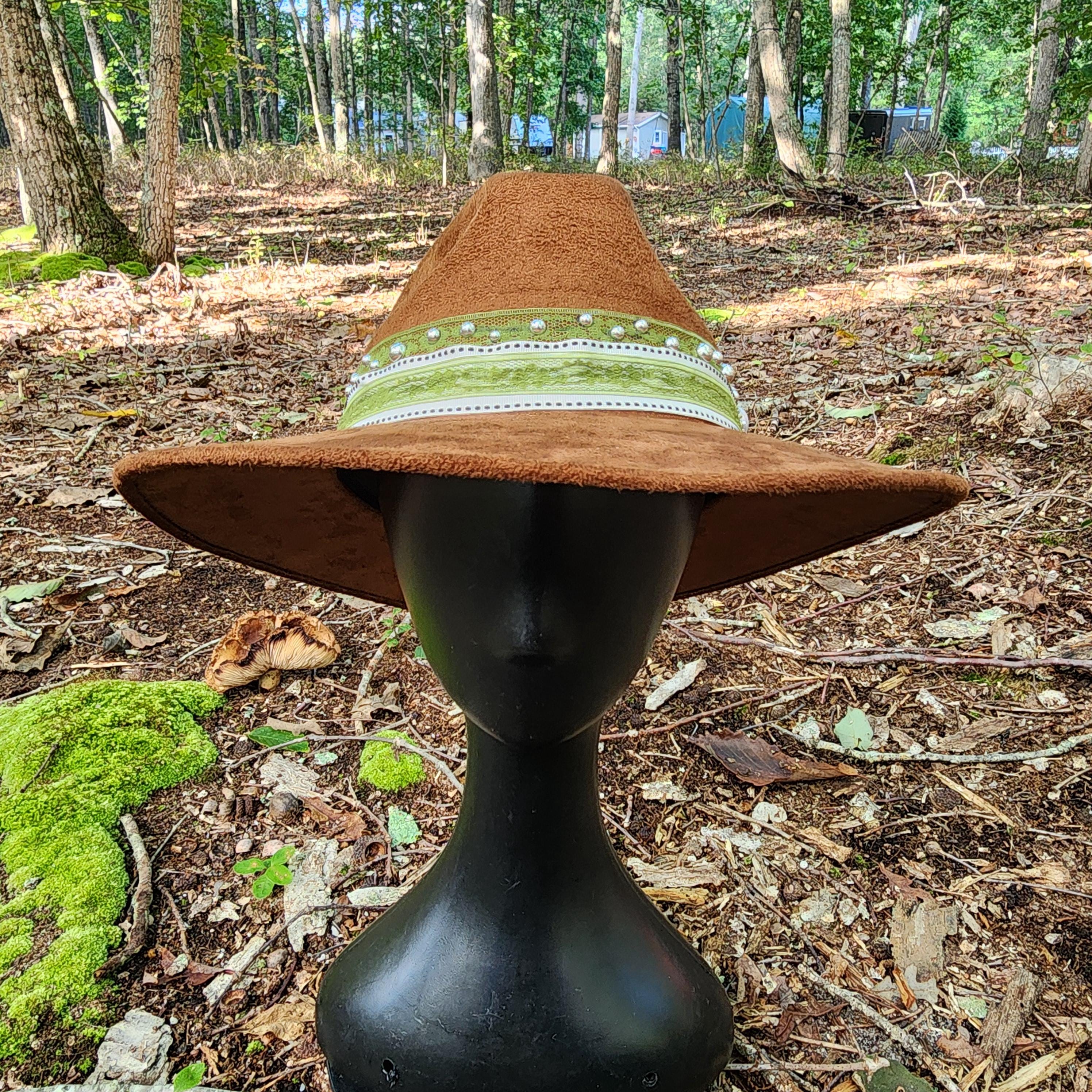 Skull & Floral Hand Painted Tan Vegan Suede Hat Large - Etsy display picture 3