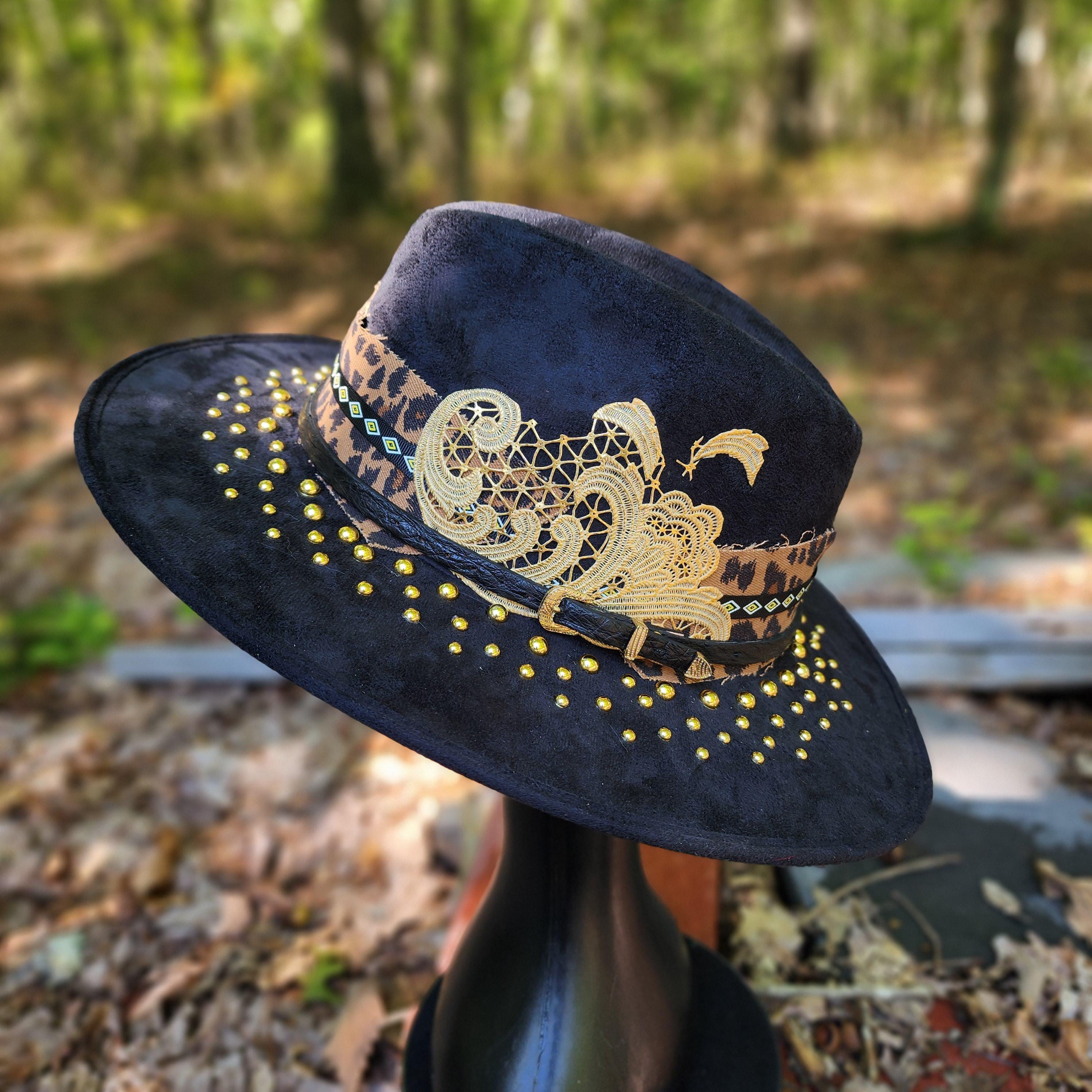 Golden Leopard Black Vegan Suede Hat Large - Etsy