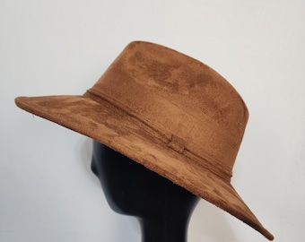 Vegan Suede Explorer Hat: Blank Fedora for Pyrography