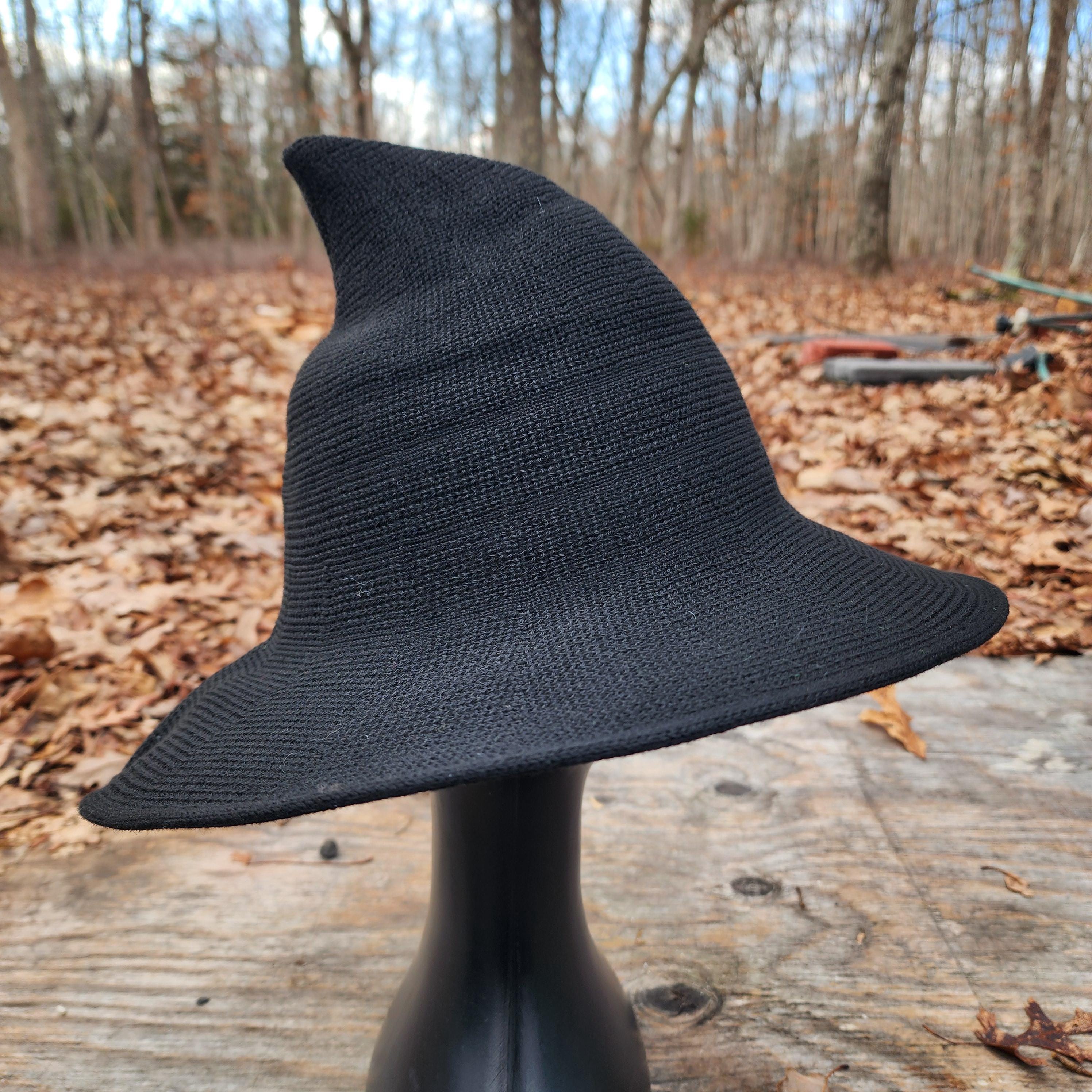 Pointed Knit Witch Hat in Charcoal Gray Knit Cap Witch Hat, Halloween Witch Hat with Pointed Top  main image 4
