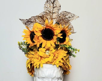 Sunflower Headpiece: Yellow Gold Floral Crown for Festival Costume