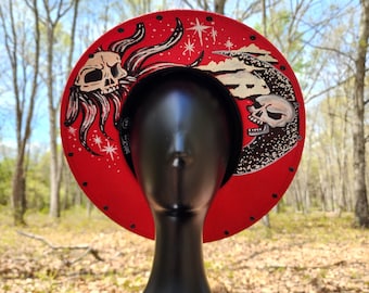 Red Studded Crawling Skeleton Goth Sun Hat - Etsy display picture 1