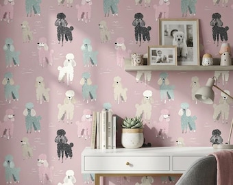 Whimsical Wallpaper Pink Poodles Wall Mural