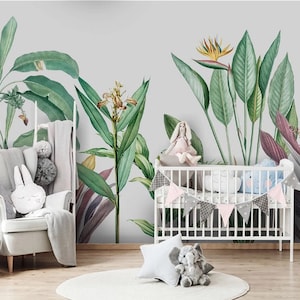 Long Leaves Modern Design Self Adhesive Peel and Stick Wall Sticker Background Floral Wall Decoration Non-Pasted Removable Wallpaper image 1