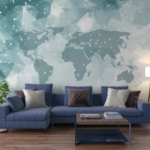 Papel tapiz extraíble con mapa del mundo geométrico verde