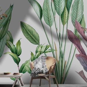 Long Leaves Modern Design Self Adhesive Peel and Stick Wall Sticker Background Floral Wall Decoration Non-Pasted Removable Wallpaper image 2