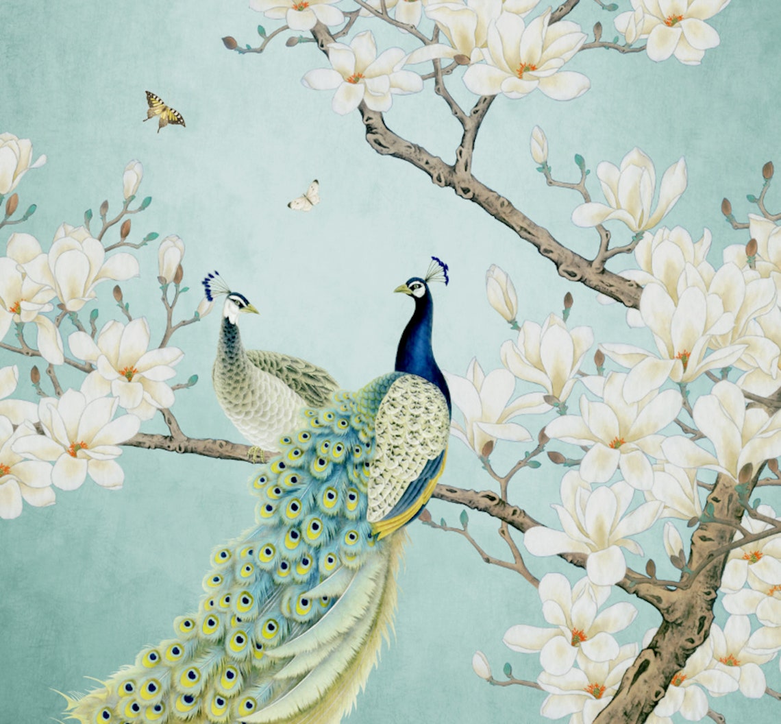 Chinese Peacock Magnolia Removable Wallpaper - Etsy