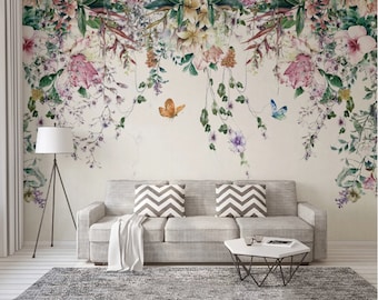 Colorful Flowers and Leaves Self Adhesive Wall Decoration Floral Removable Non-Pasted Textured Wallpaper
