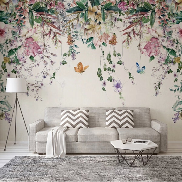 Colorful Flowers and Leaves Self Adhesive Wall Decoration Floral Removable Non-Pasted Textured Wallpaper