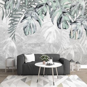 Floral Vintage Tropical Banana Palm Leaves Removable Wallpaper zdjęcie 4