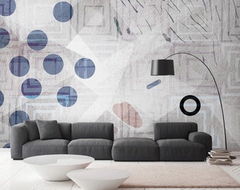 Bunter quadratischer abstrakter blauer Kreis-geometrischer Hintergrund entfernbare Tapete